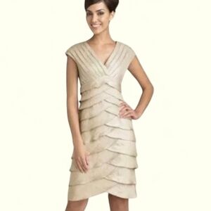 EUC. [Adrianna Papell] Sleeveless Champagne Gold Ruffle Layer Cocktail Dress | 6